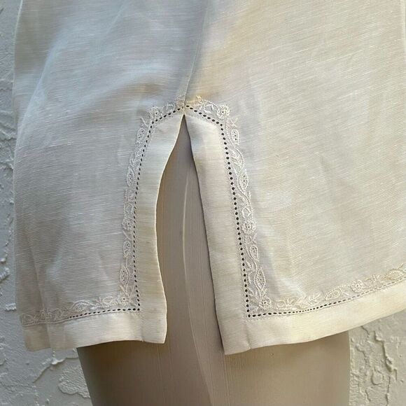 Talbots Blouse Top Womens Size 12 Cream Button-up Linen & Silk Blend Embroidered - Picture 11 of 15
